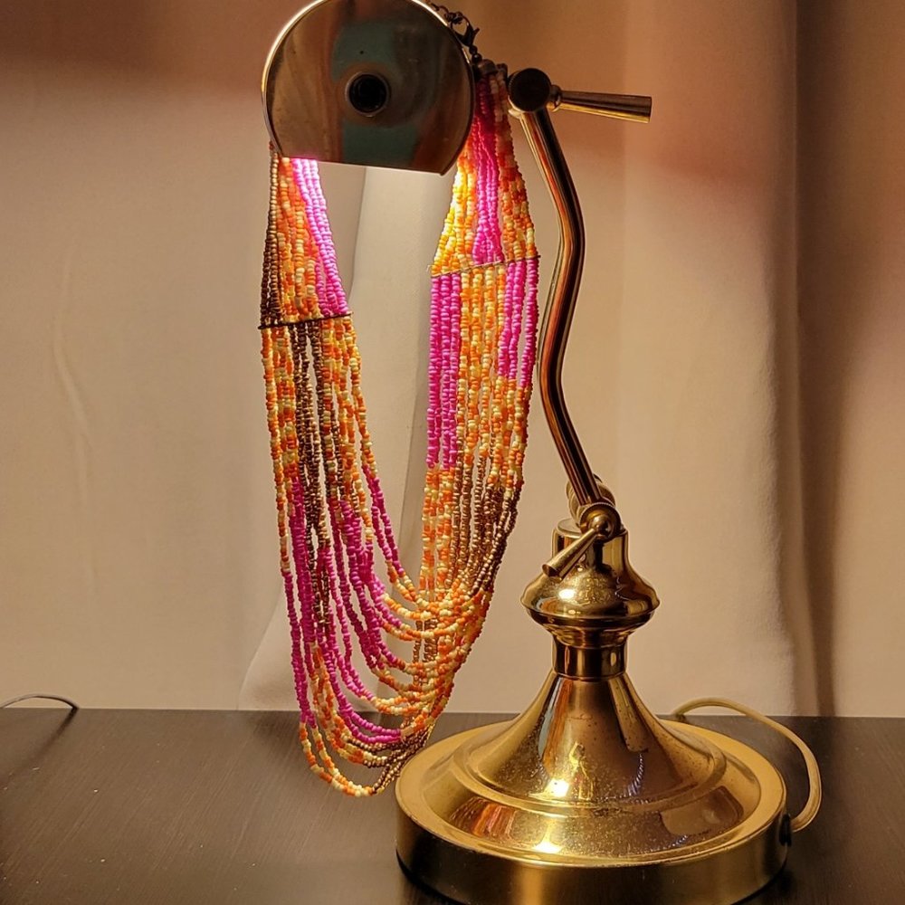 Pink and Yellow Beaded Necklace with earrings
